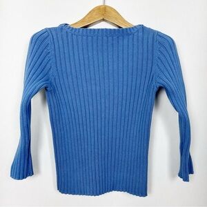 Talbots‎ Petites Blue Ribbed Boat Neck Cotton Sweater 3/4 Sleeve Size Small